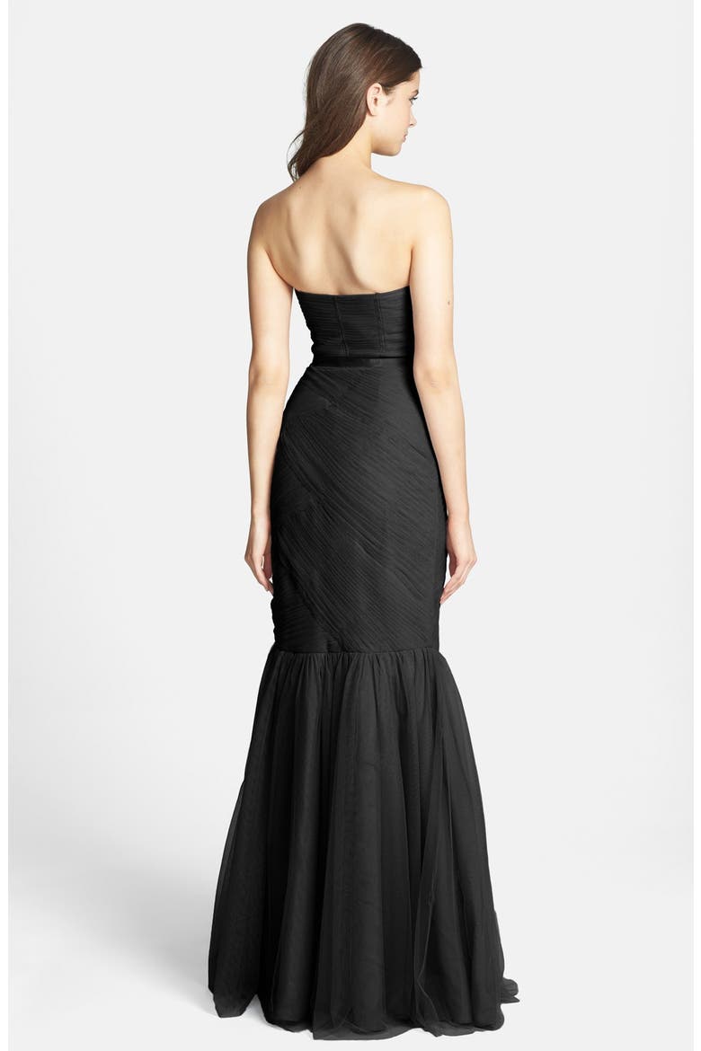 Strapless Tulle Trumpet Dress, Alternate, color, BLACK