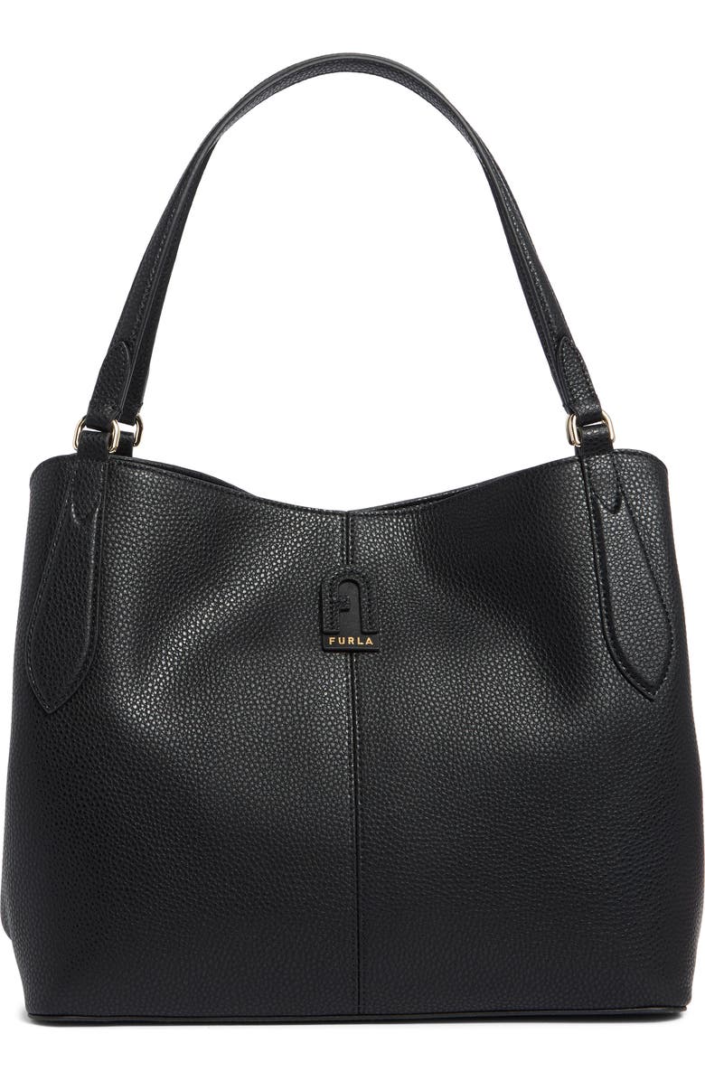 Furla Dafne Medium Leather Hobo Bag, Main, color, Nero