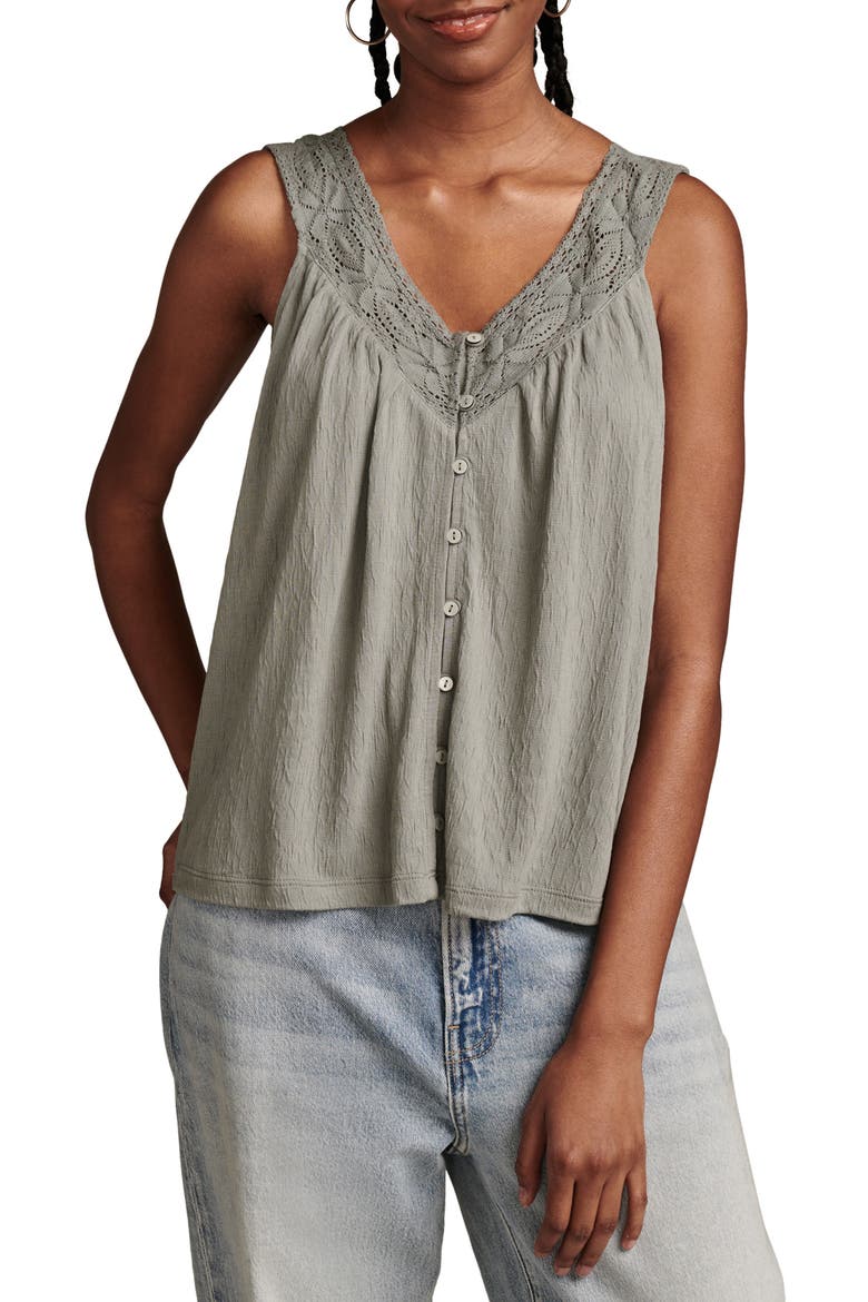 Lace Trim Tank, Main, color, GREEN BAY