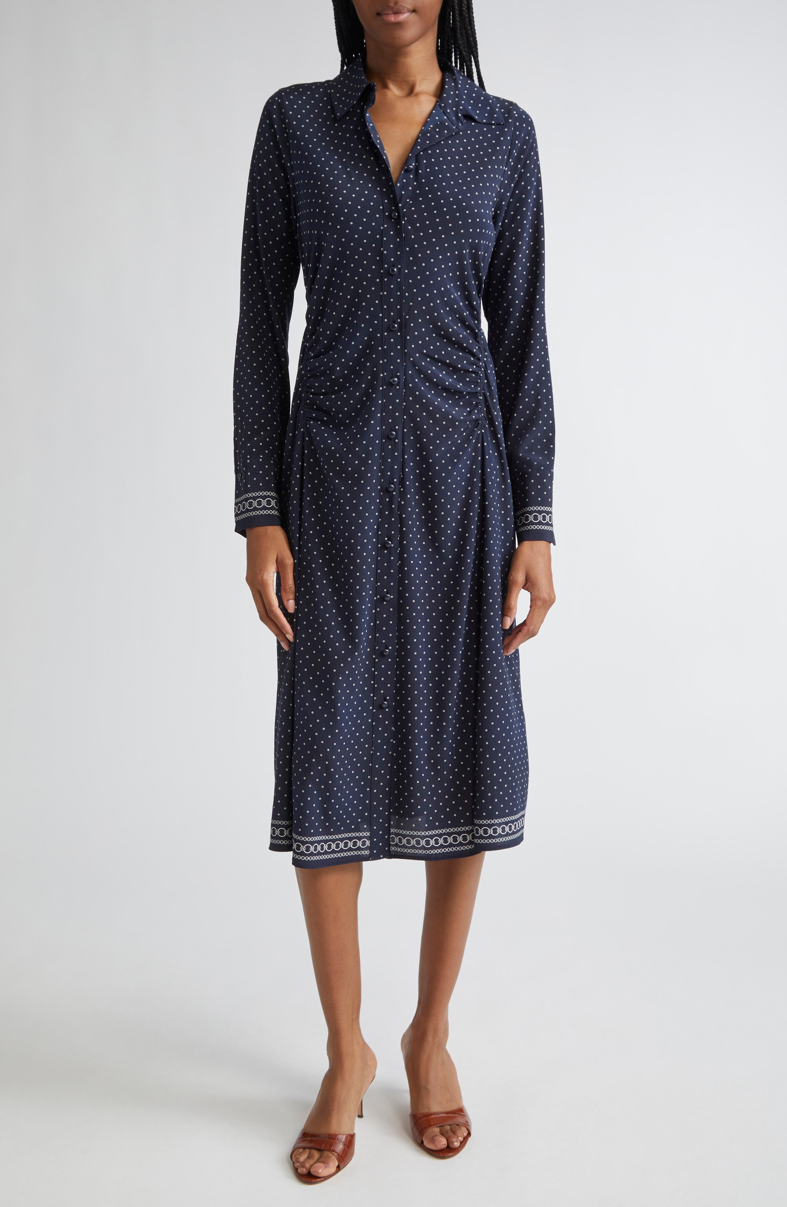 Lex Mixed Print Long Sleeve Stretch Silk Shirtdress