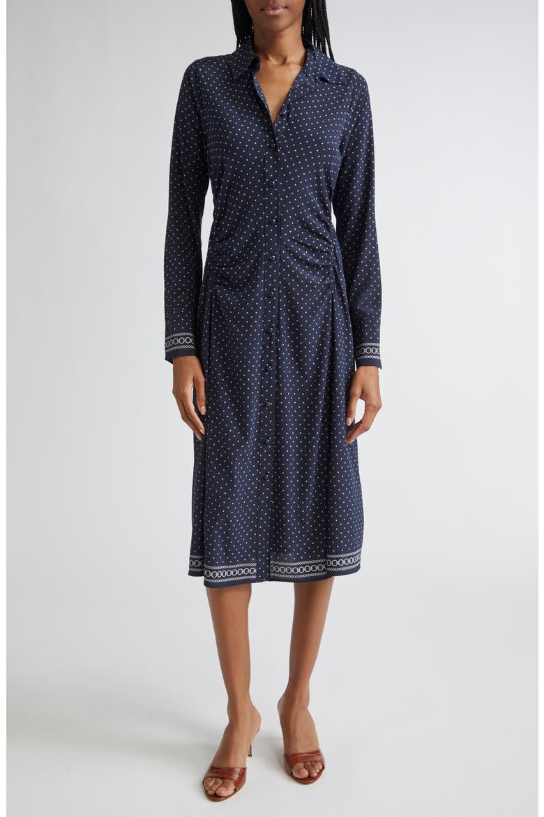 Lex Mixed Print Long Sleeve Stretch Silk Shirtdress, Main, color, NAVY MULTI