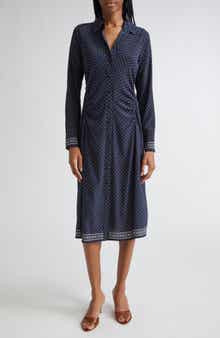 Lex Mixed Print Long Sleeve Stretch Silk Shirtdress