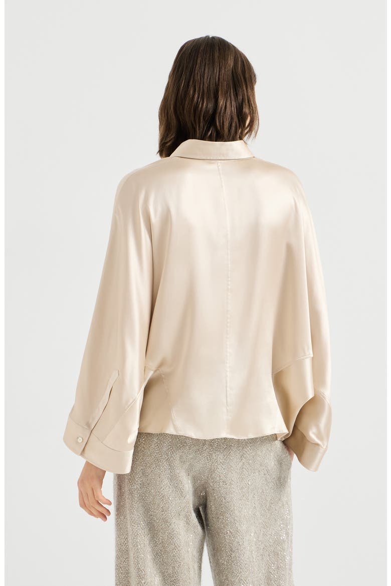 Stretch silk satin shirt with monili, Alternate, color, Sand
