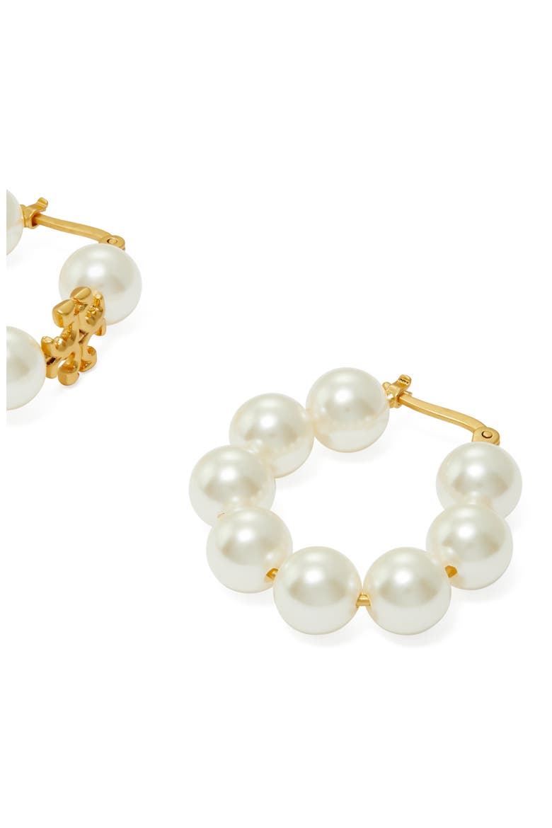Kira Imitation Pearl Hoop Earrings, Alternate, color, ROLLED BRASS / IVORY