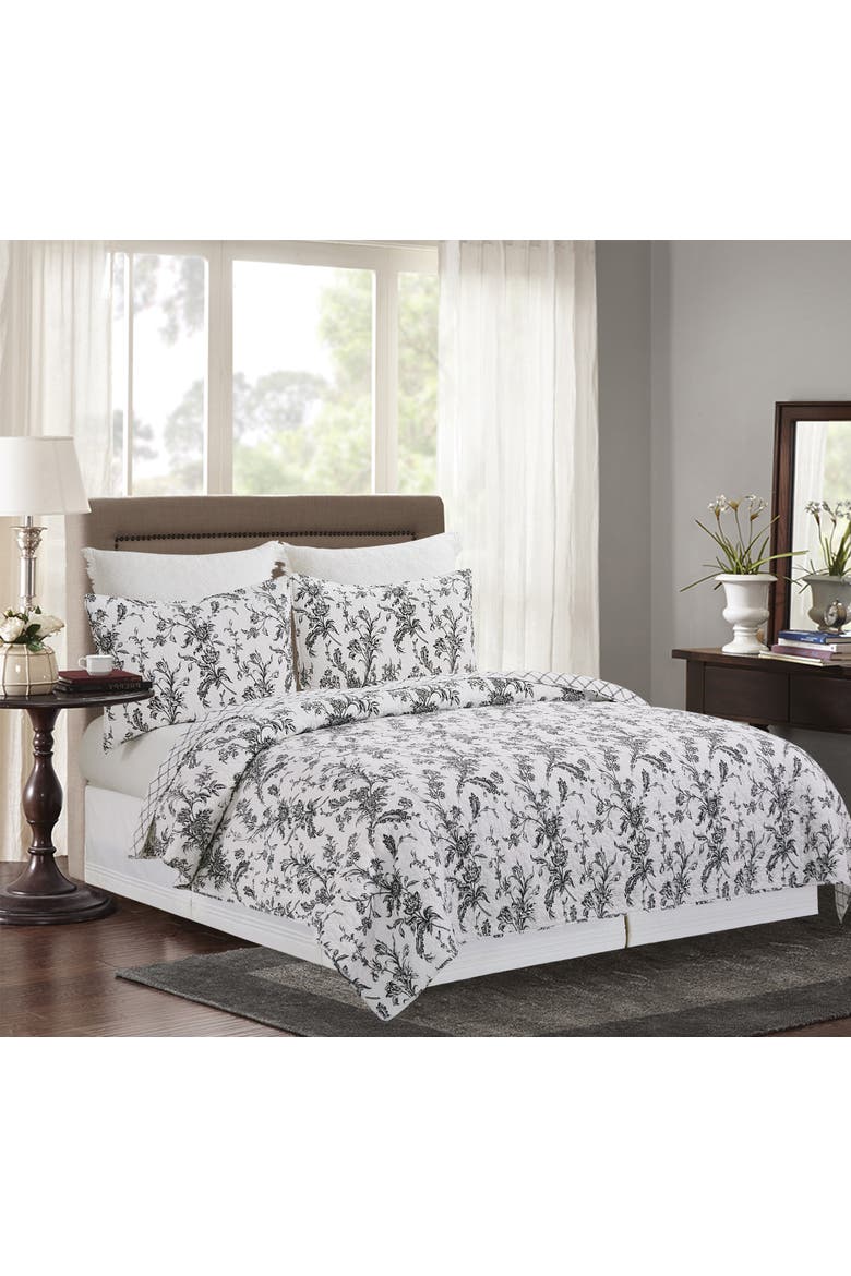 Bleighton Black Toile Cotton Quilt Set  - Reversible and Machine Washable, Alternate, color, Black