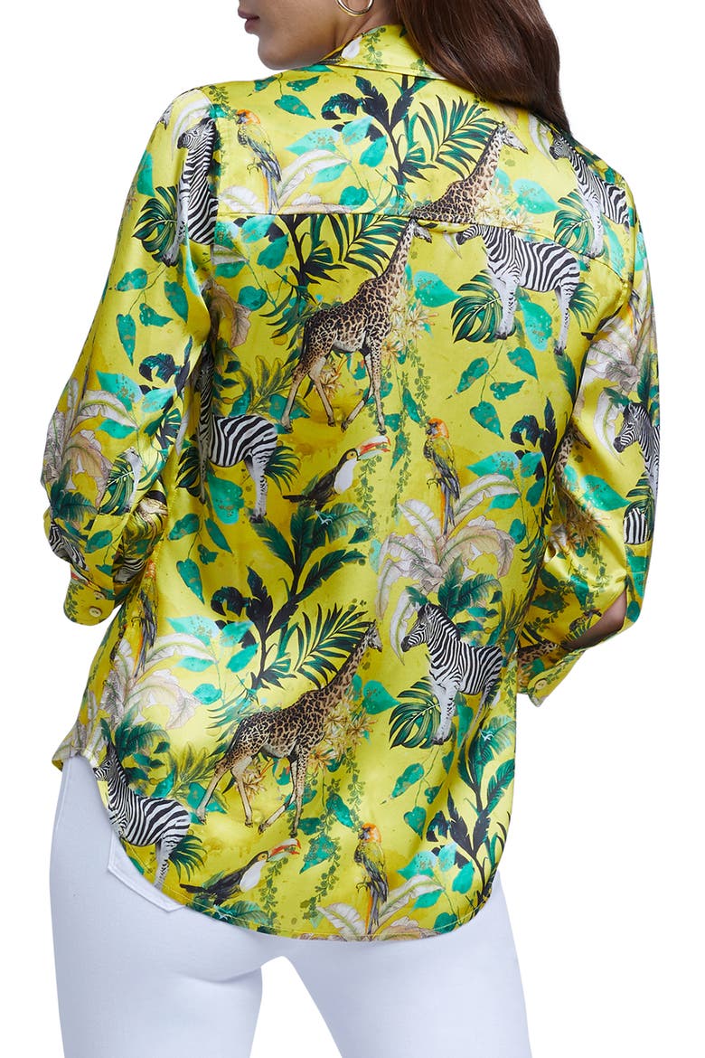 Dani Veldt Print Silk Blouse, Alternate, color, LT MAIZE MULTI ANIMAL JUNGLE