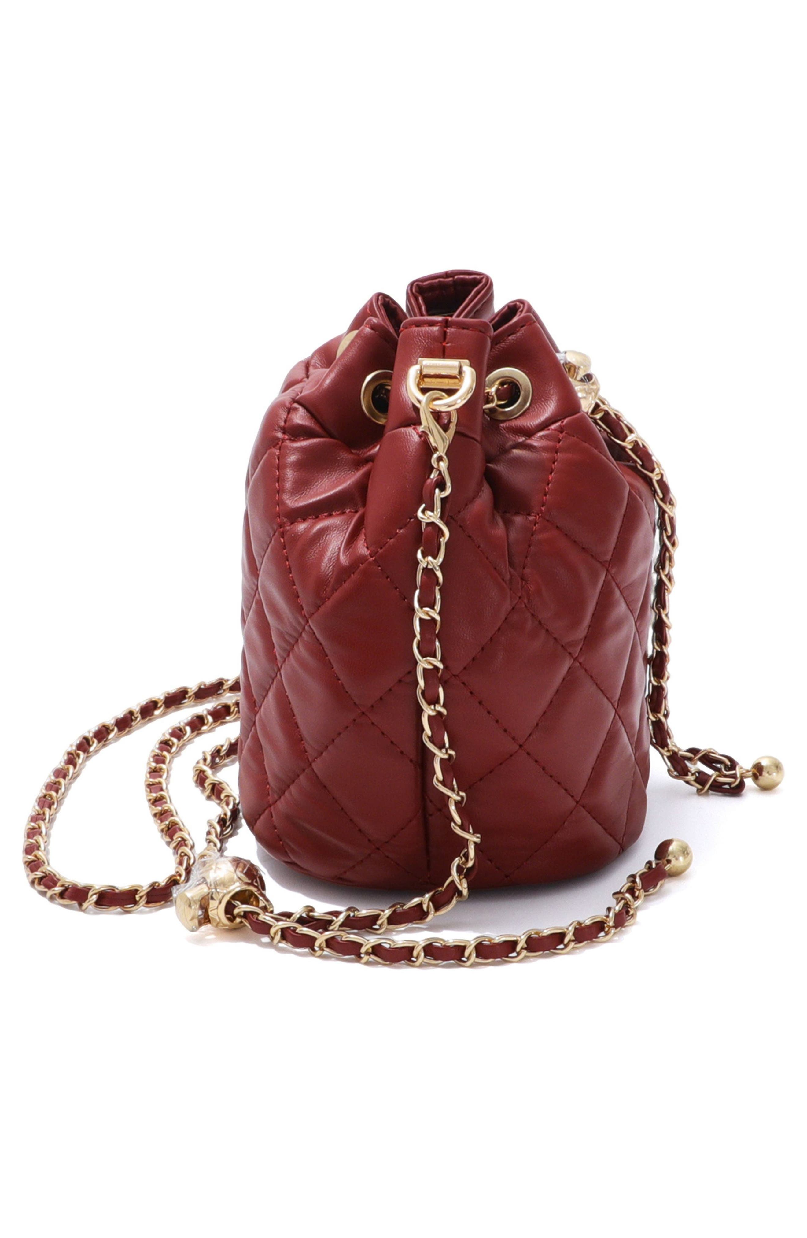 Quilted Faux Leather Bucket Bag, Alternate, color, RED