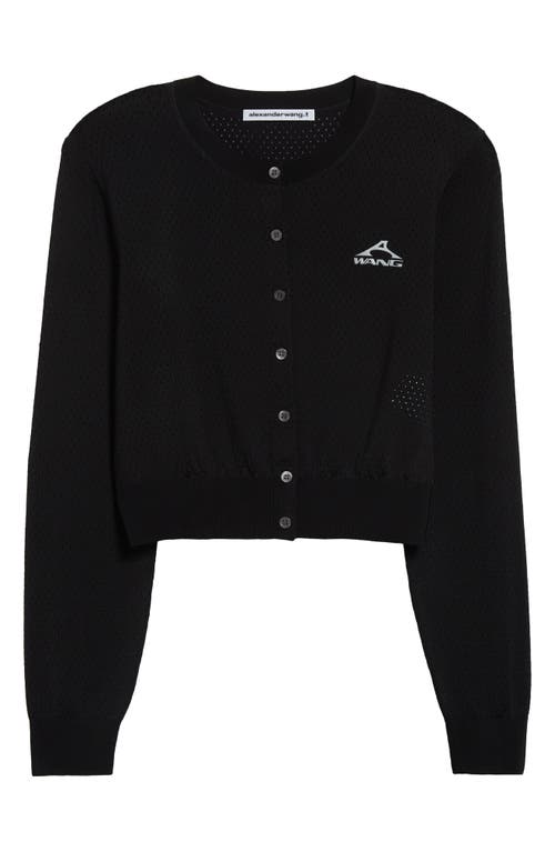 Alexander Wang 3d Logo Crop Open Knit Mesh Cardigan In Black