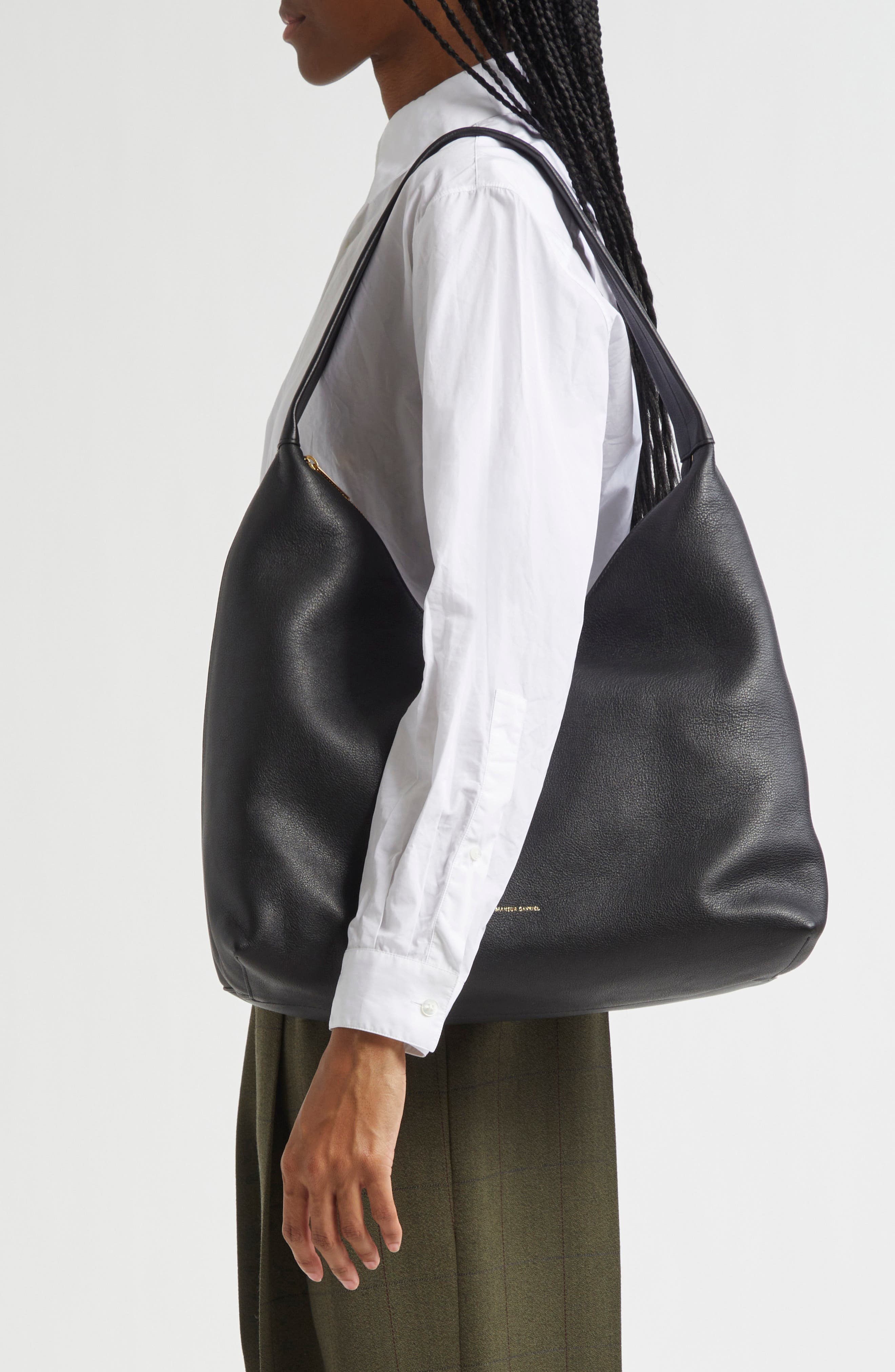 Mansur Gavriel Maxi Candy Leather Hobo Bag, Alternate, color, Black