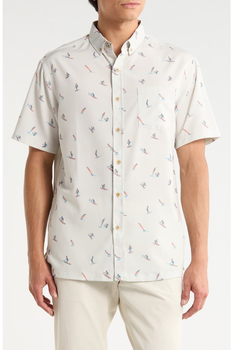 Surfs Up Short Sleeve Button-Down Shirt, Main, color, NATURAL