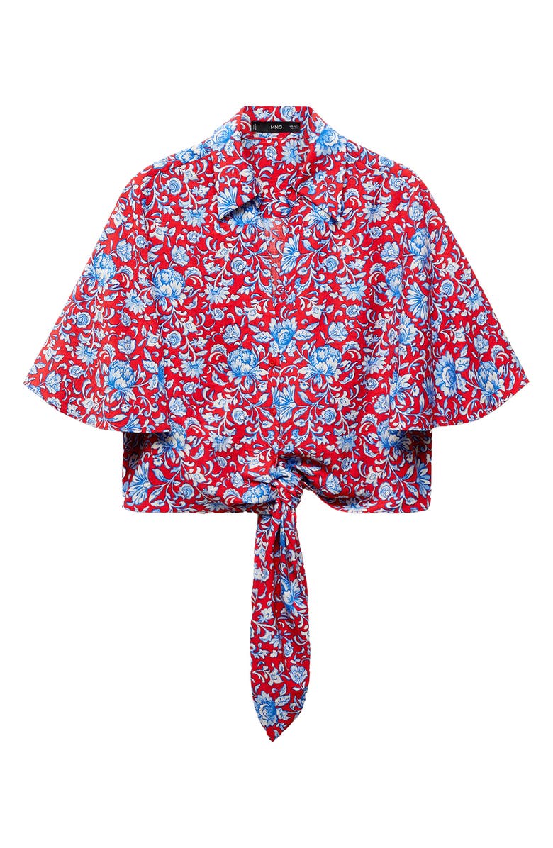 MANGO Floral Tie Front Button-Up Shirt, Main, color, 