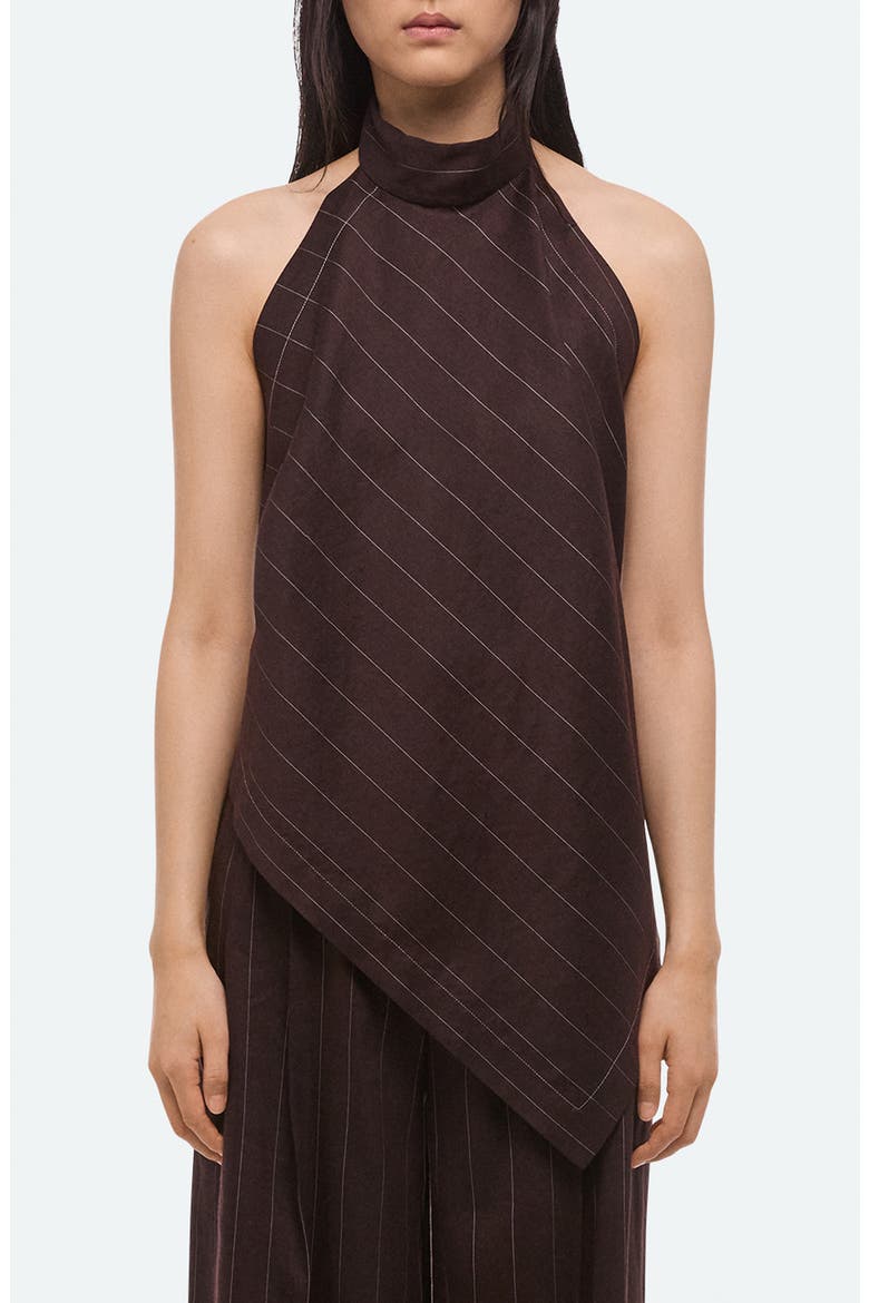 Pinstripe Linen Blend Scarf Halter Top, Main, color, BROWN MULTI
