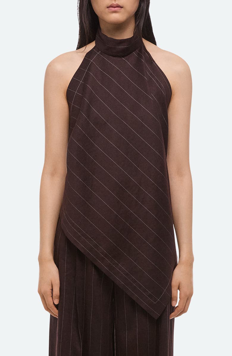 Helmut Lang Pinstripe Linen Blend Scarf Halter Top, Main, color, Brown Multi
