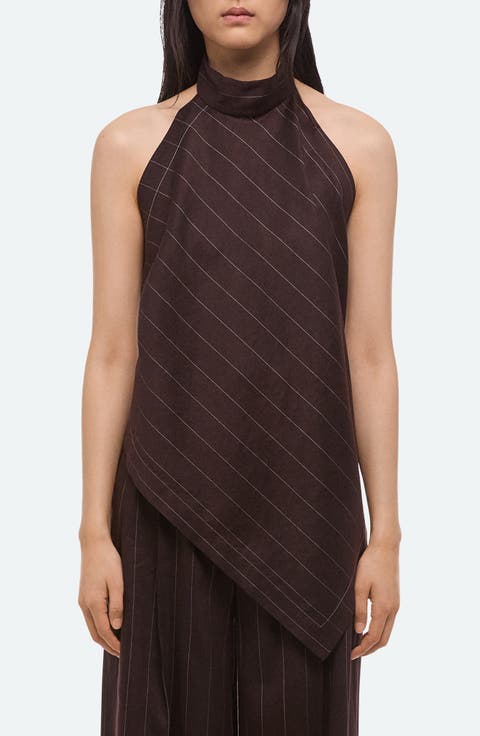 Pinstripe Linen Blend Scarf Halter Top