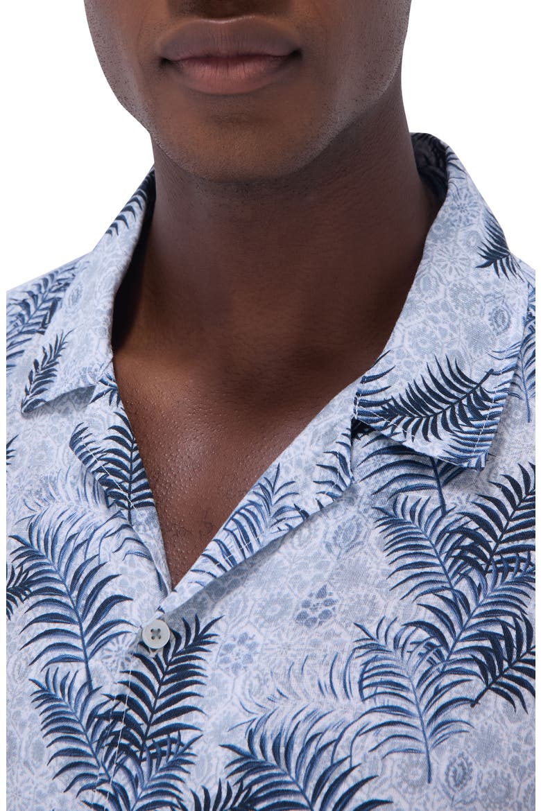 Jackson Floral Leaf Print Linen Camp Shirt, Alternate, color, TEAL