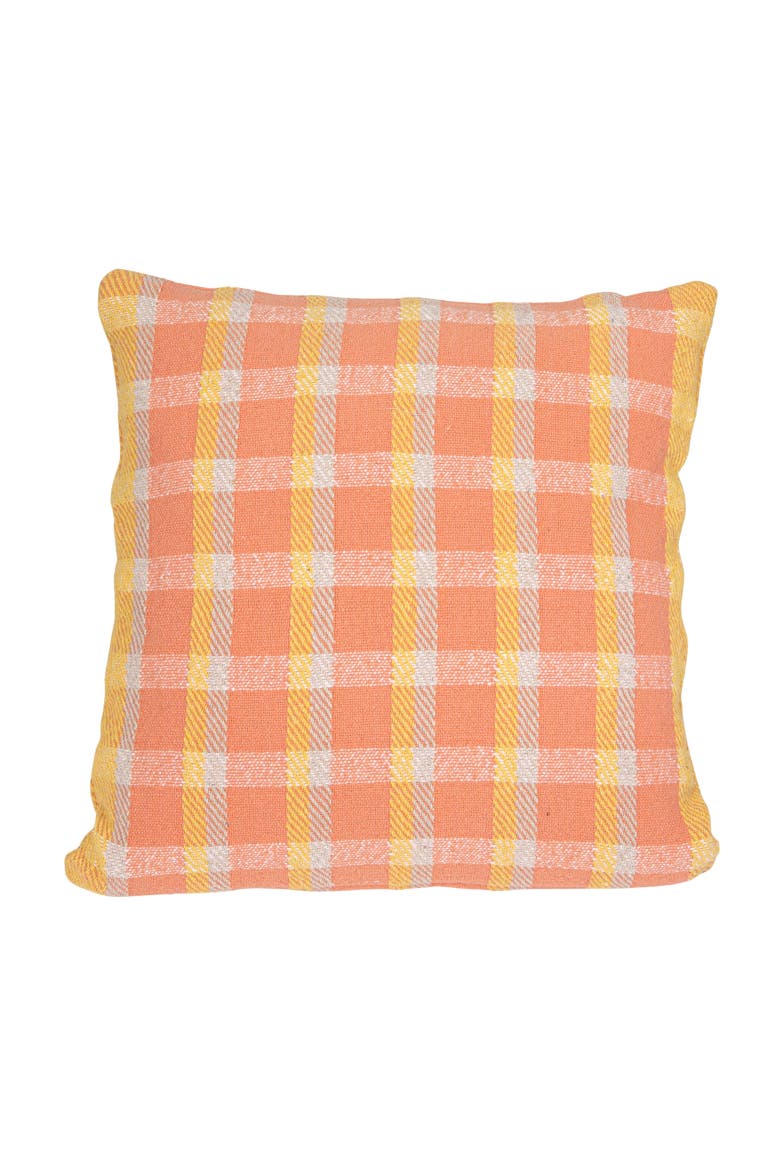 Square Plaid Woven Cotton Pillow, Main, color, Orange