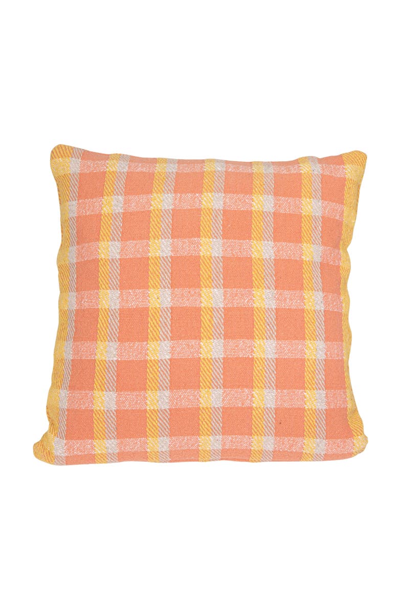 Storied Home Square Plaid Woven Cotton Pillow, Main, color, Orange