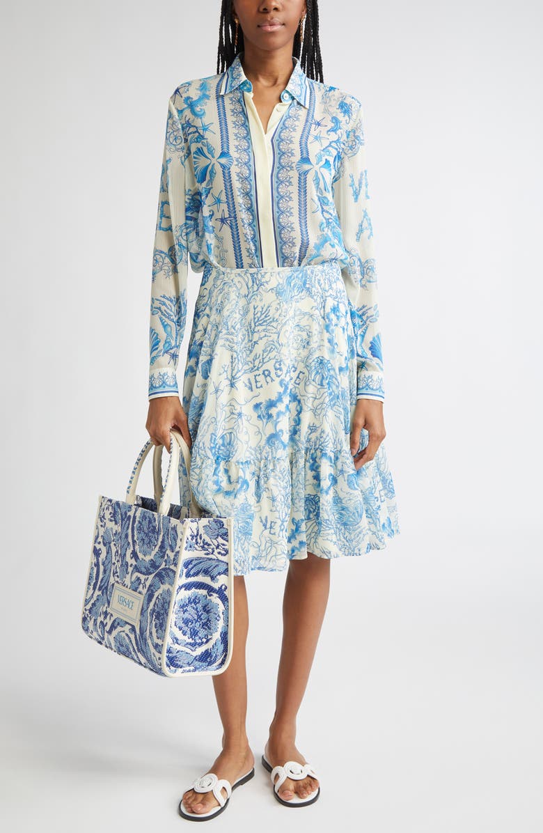 Versace Underwater Barocco Techno Crepon Skirt, Alternate, color, Eggshell Bright Dv Blue