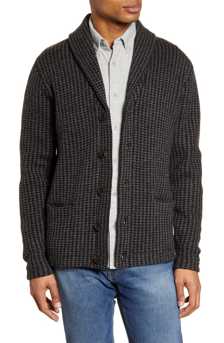 Schott NYC Houndstooth Wool Blend Cardigan Sweater, Main, color,