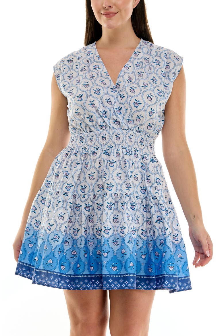 Floral Cap Sleeve Cotton Fit & Flare Dress, Alternate, color, IVORY PURPLE MULTI