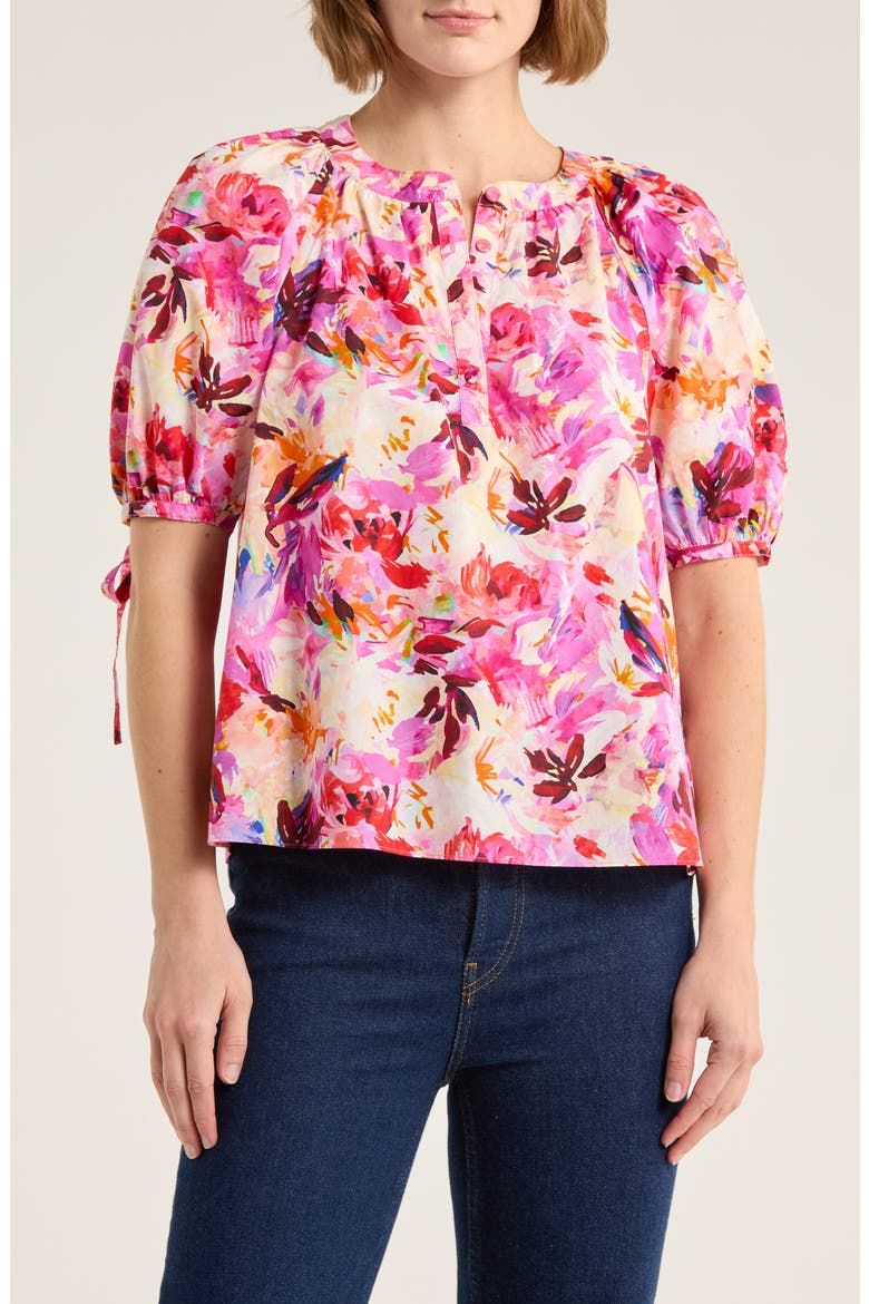 Vienne Floral Print Puff Sleeve Top, Main, color, AZALEA