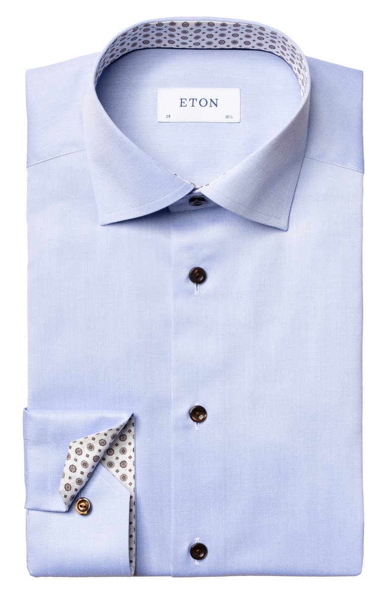Eton Contemporary Fit Solid Blue Dress Shirt, Main, color, 