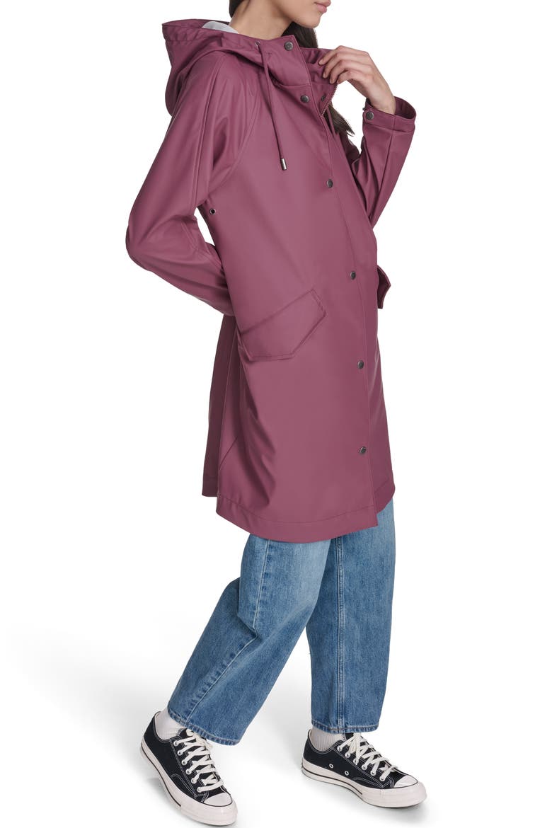 Water Resistant Hooded Long Rain Jacket, Alternate, color, BERRY