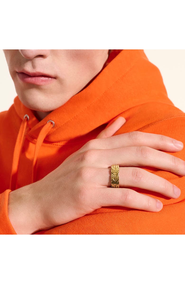 John Hardy Carved Chain 14K Gold Band Ring, Alternate, color, Gold