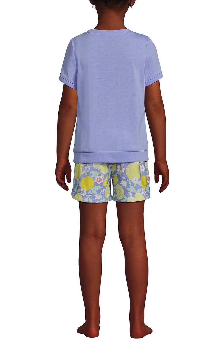 Lands' End Girls Short Sleeve Tee and Shorts Pajama Set, Alternate, color, Light Periwinkle Lemon Floral