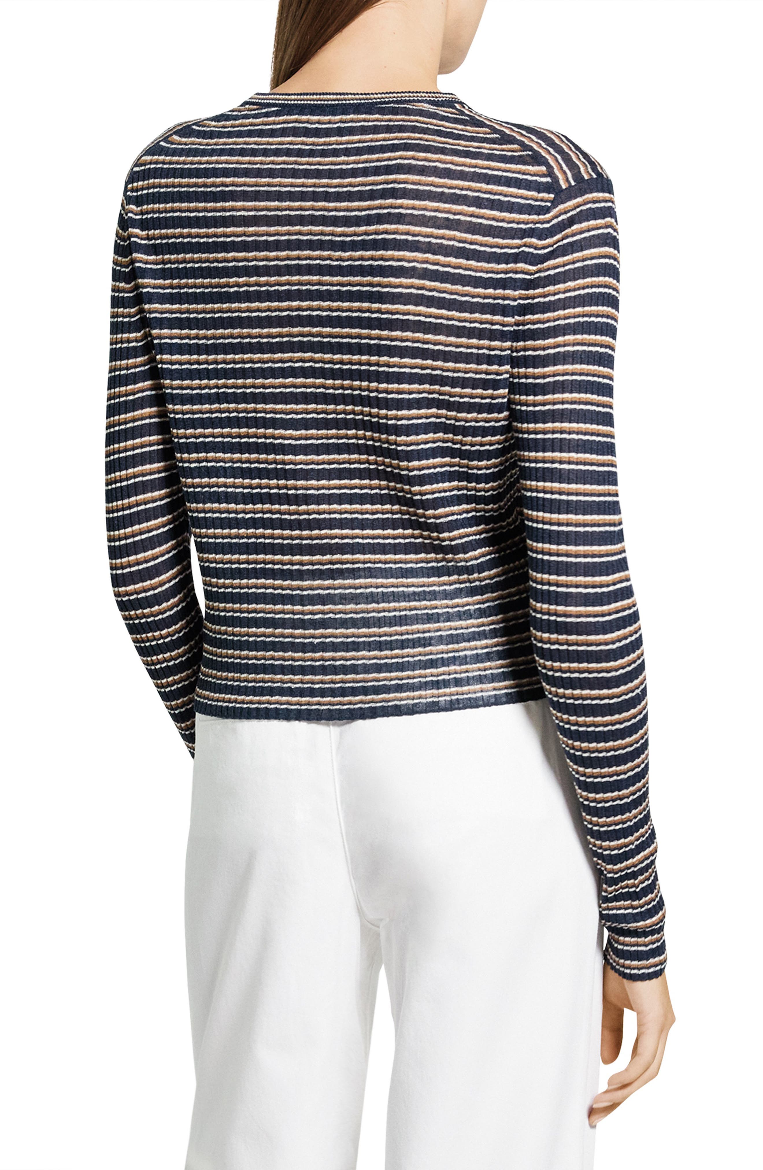 Stripe Crop Linen Blend Cardigan - image 4