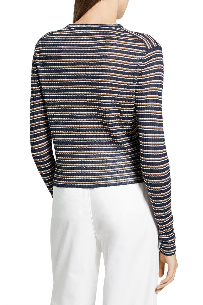 Stripe Crop Linen Blend Cardigan, Alternate, color, NOCTURNE BLUE MULTI