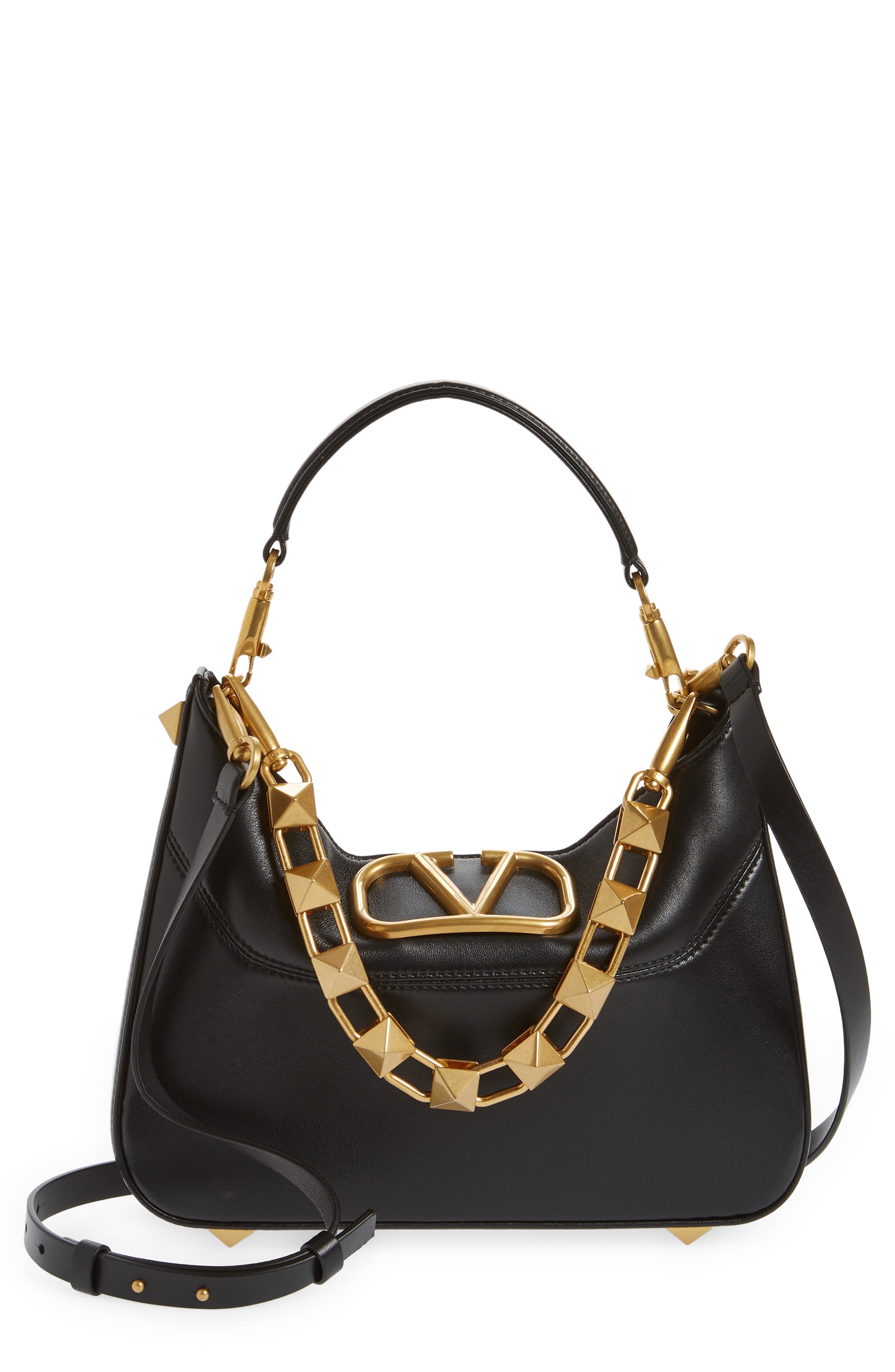 Valentino Garavani Small Stud Sign VLOGO Leather Hobo Bag, Main, color, 