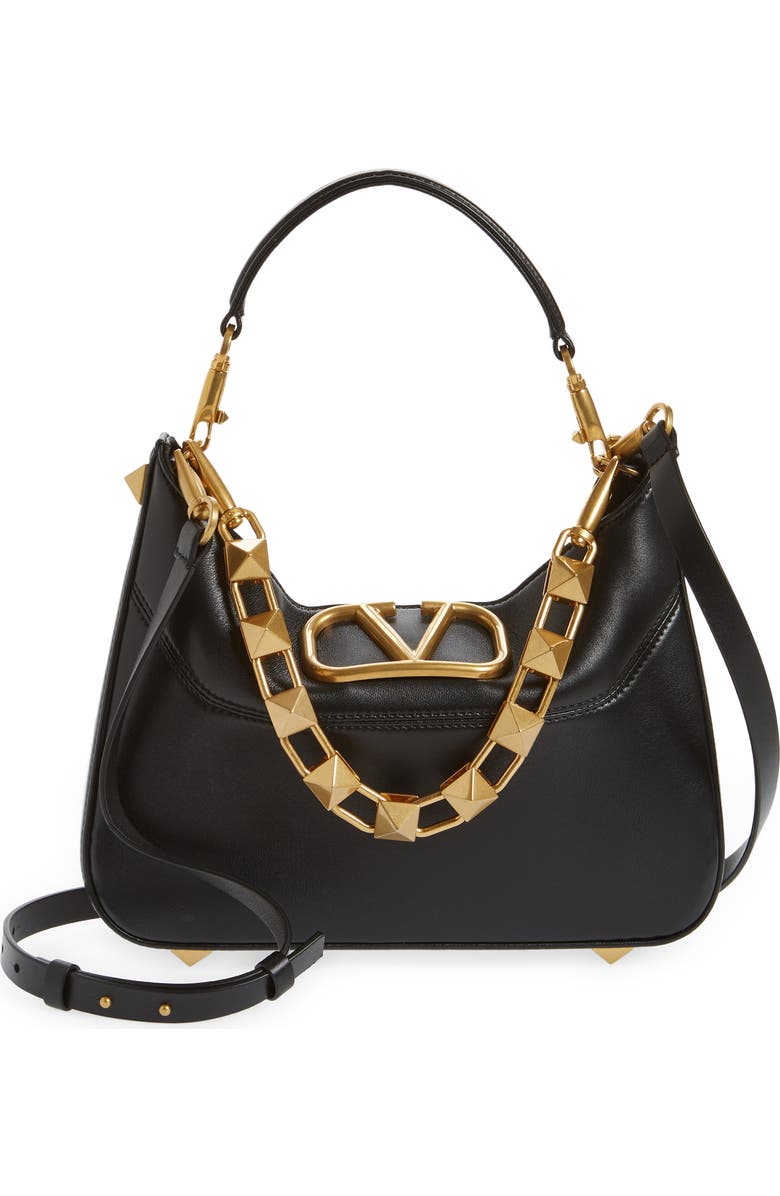 Valentino Garavani Small Stud Sign VLOGO Leather Hobo Bag, Main, color,