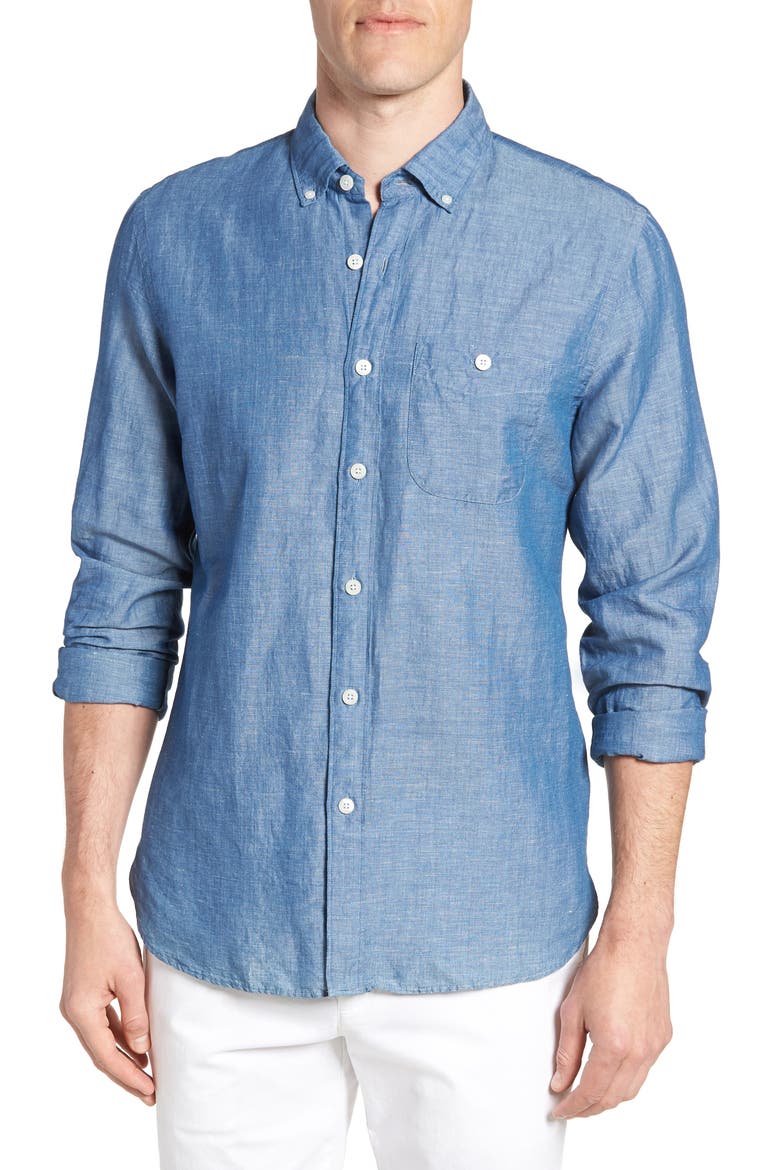 Patch Pocket Chambray Sport Shirt, Main, color, INDIGO