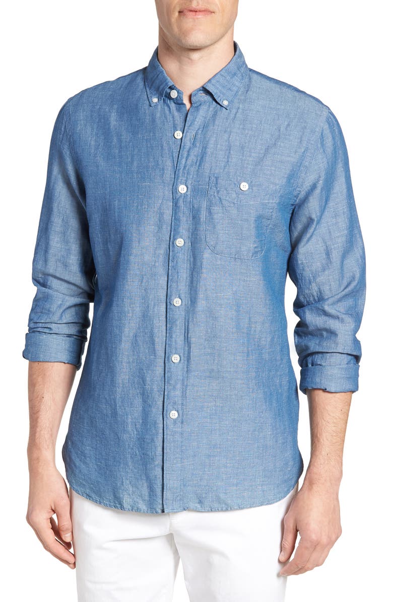 Todd Snyder Patch Pocket Chambray Sport Shirt, Main, color, 