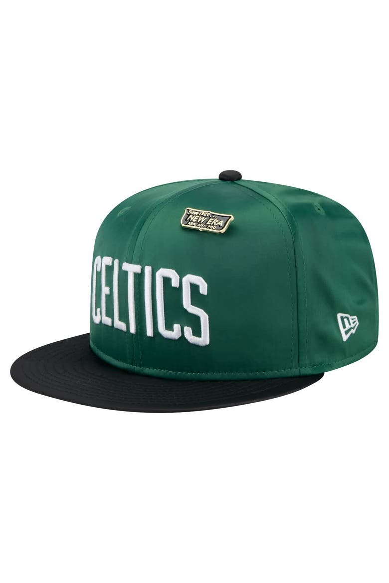 Men's New Era  Kelly Green/Black Boston Celtics Throwback Satin Vintage Pin Two-Tone 59FIFTY Fitted Hat, Alternate, color, Kelly Green