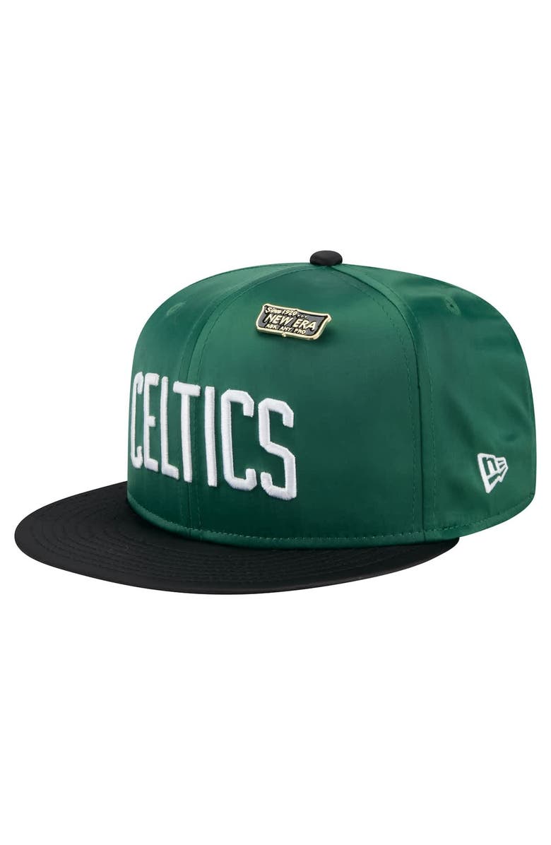New Era Men's New Era Kelly Green/Black Boston Celtics Throwback Satin Vintage Pin Two-Tone 59FIFTY Fitted Hat, Alternate, color, Kelly Green