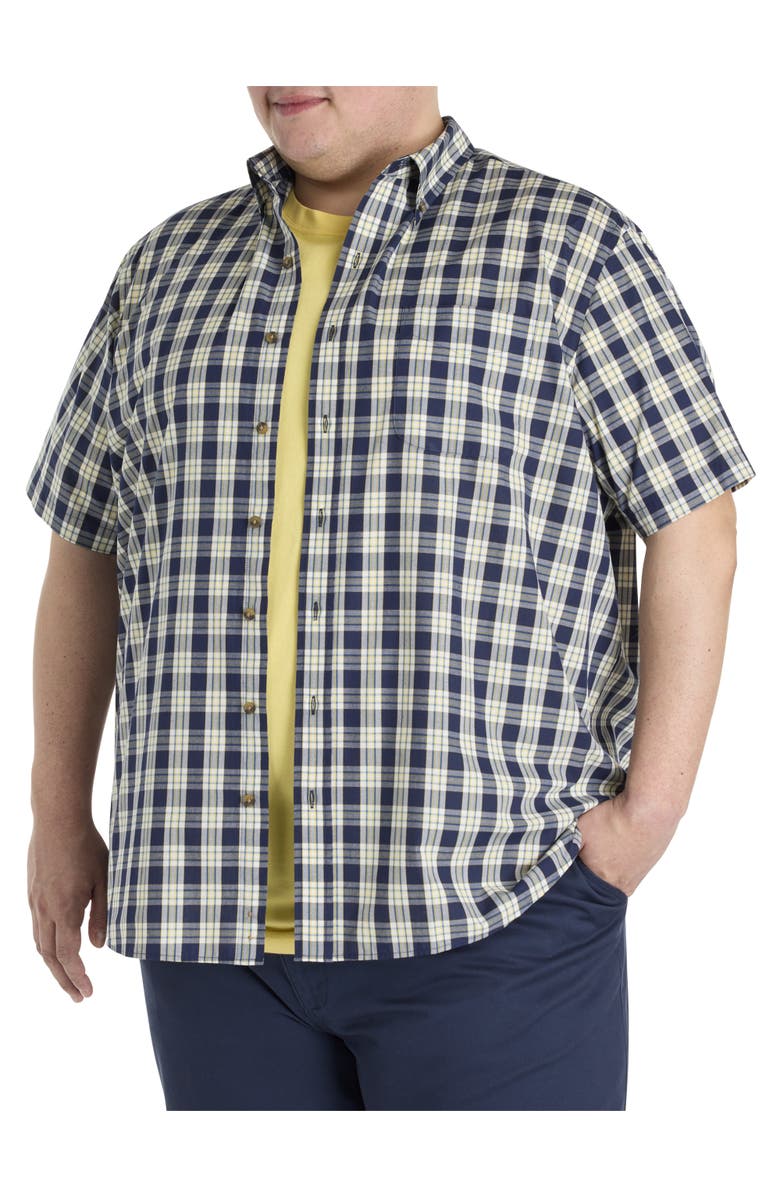 Harbor Bay by DXL Big & Tall Easy-Care Small Plaid Sport Shirt, Main, color, Navy Multi