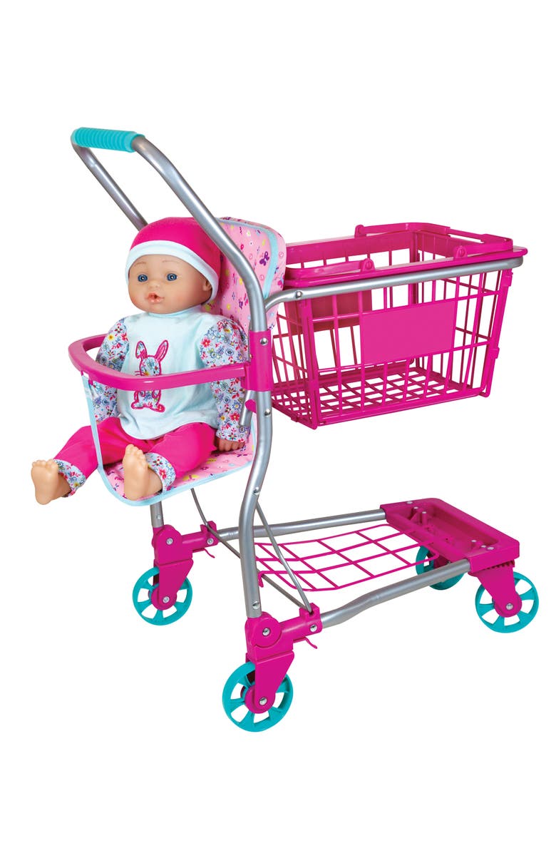 Lissi 16 Inch Baby Doll & Shopping Cart Set, Pink & Blue Bunny Outfit, Trolley, Main, color, Multicolored