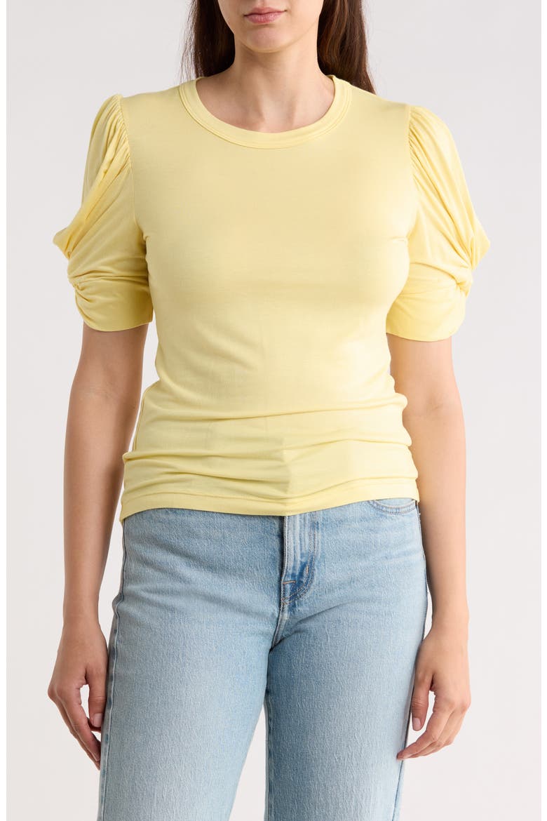 Solid Scrunched Sleeve Top, Main, color, LEMON