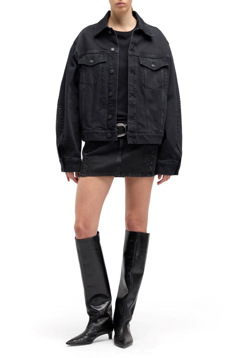 Embellished Twisted Seam Denim Jacket, Alternate, color, THUNDER STORM