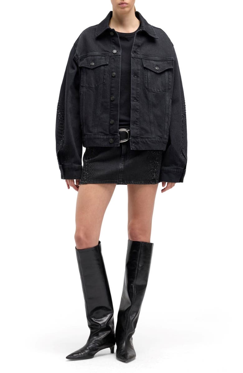 7 For All Mankind Embellished Twisted Seam Denim Jacket, Alternate, color, Thunder Storm