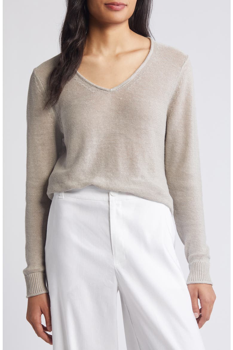 Cedar V-Neck Linen Sweater, Main, color, NATURAL