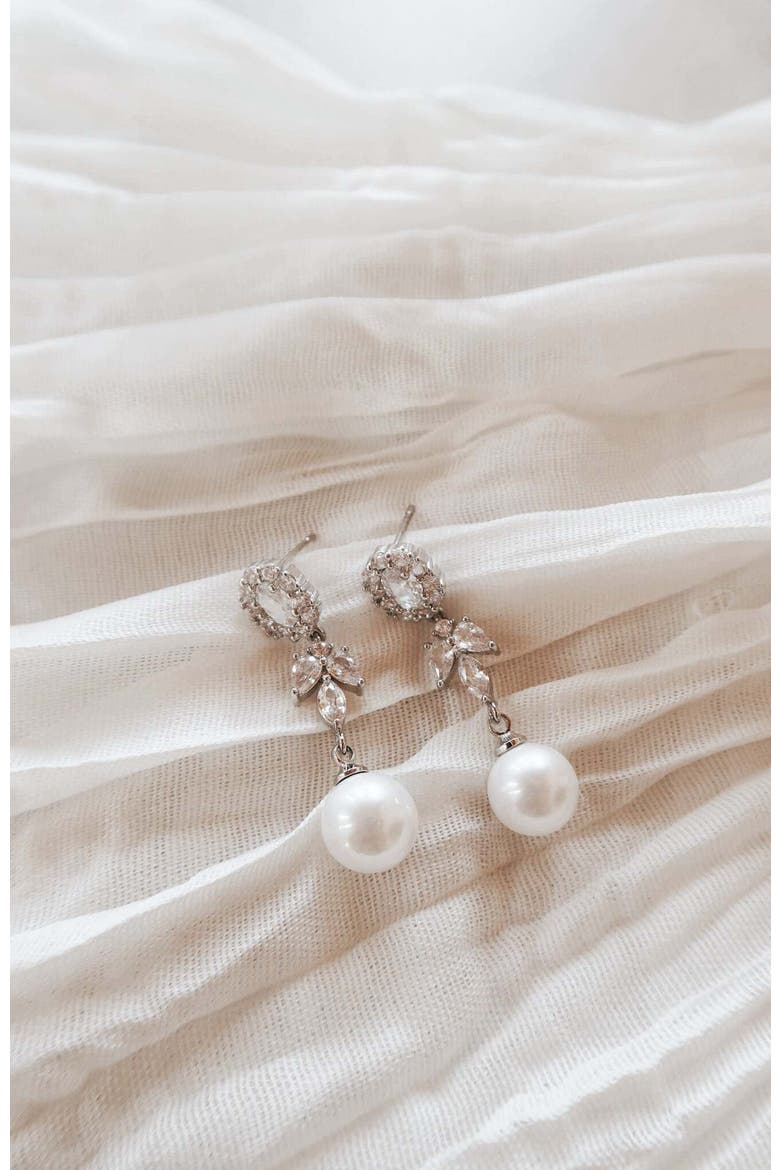 Palace Pearl and Crystal Drop Earrings, Alternate, color, Silver