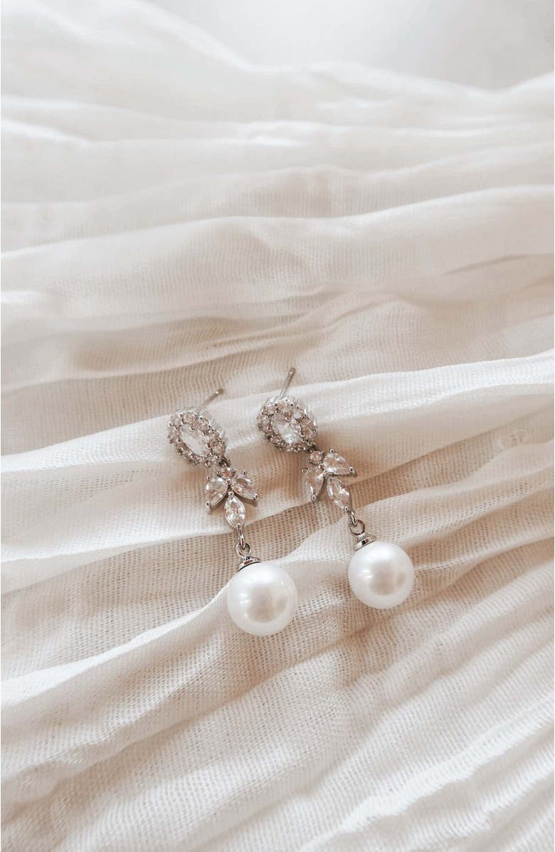 Untamed Petals Palace Pearl and Crystal Drop Earrings, Alternate, color, Silver