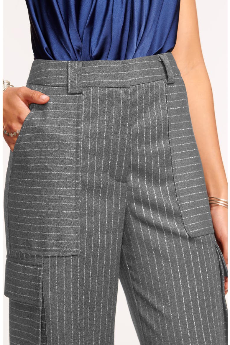 Noa Metallic Pinstripe Cargo Pants, Alternate, color, CHARCOAL LUREX PINSTRIPE