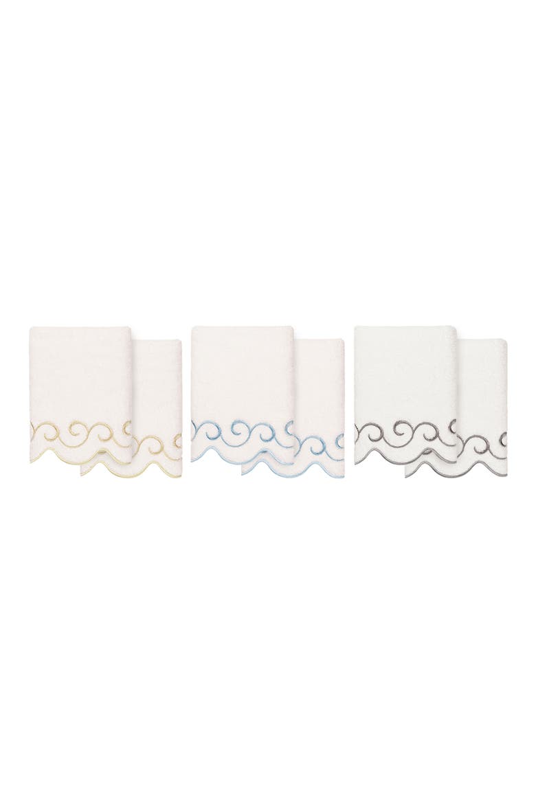 Simplicity Scallop 2-Piece Hand Towel Set, Alternate, color, WHITE/ GRAY