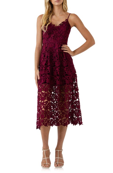 Lace Spaghetti Strap Midi Dress