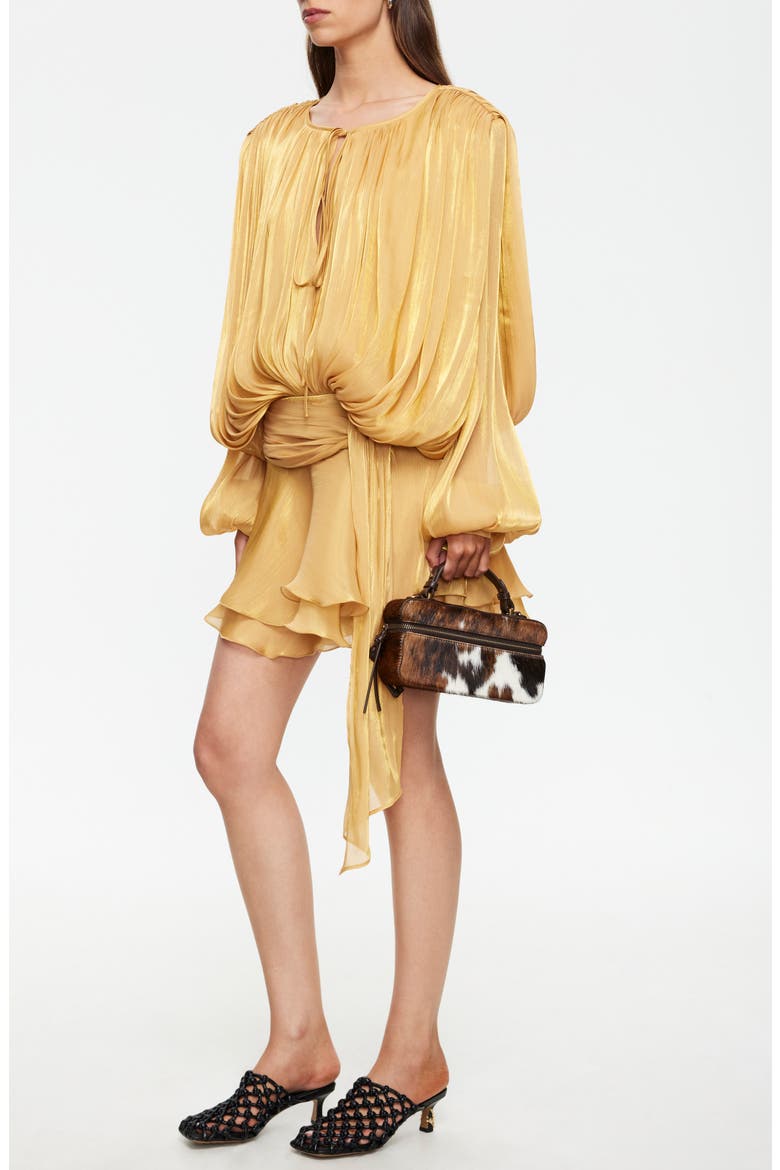 Elements Pleated Long Sleeve Minidress, Alternate, color, APRICOT
