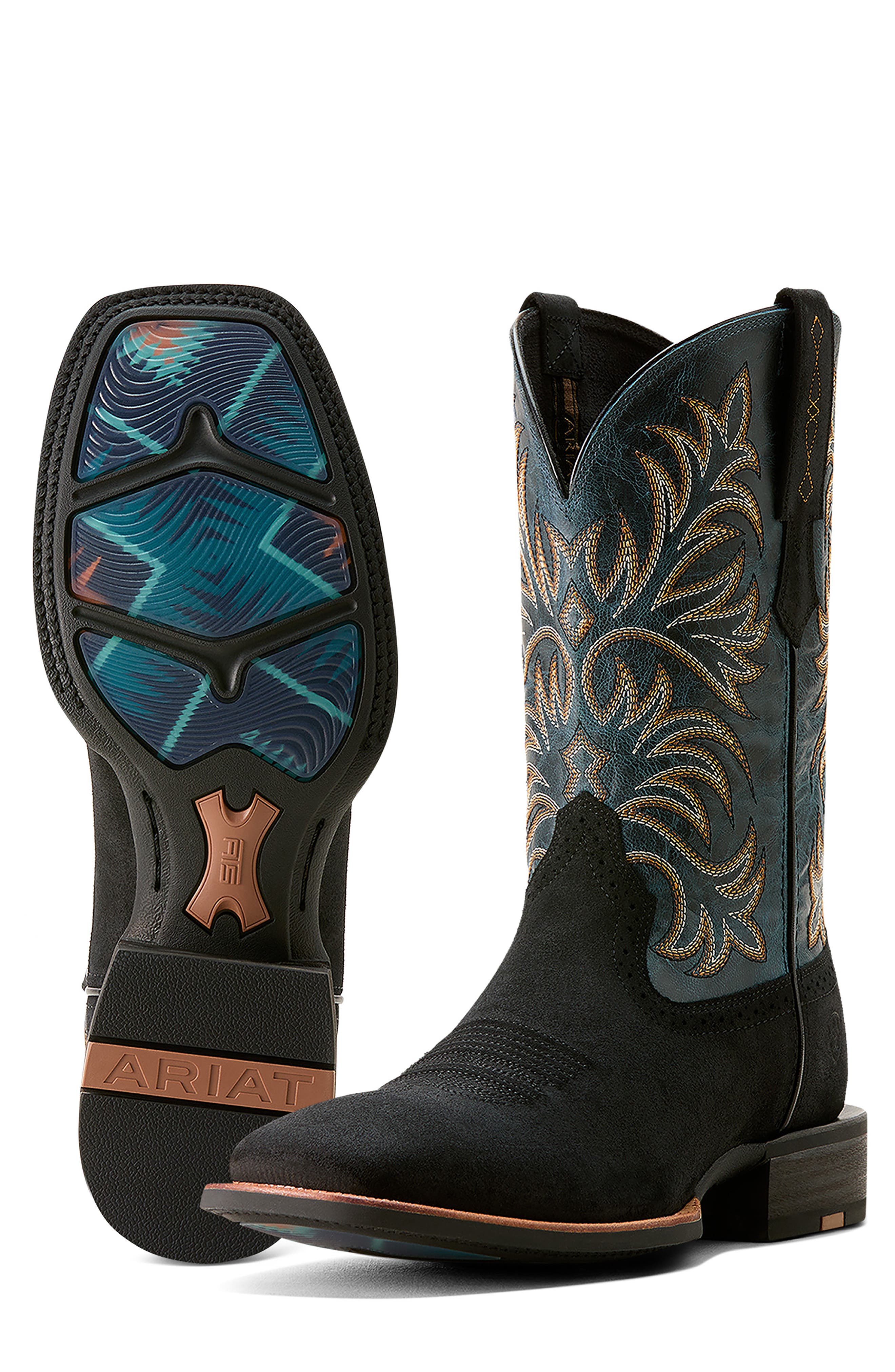 Ariat Oakwood Cowboy Boot, Alternate, color, Black Suede/ Dirty Denim